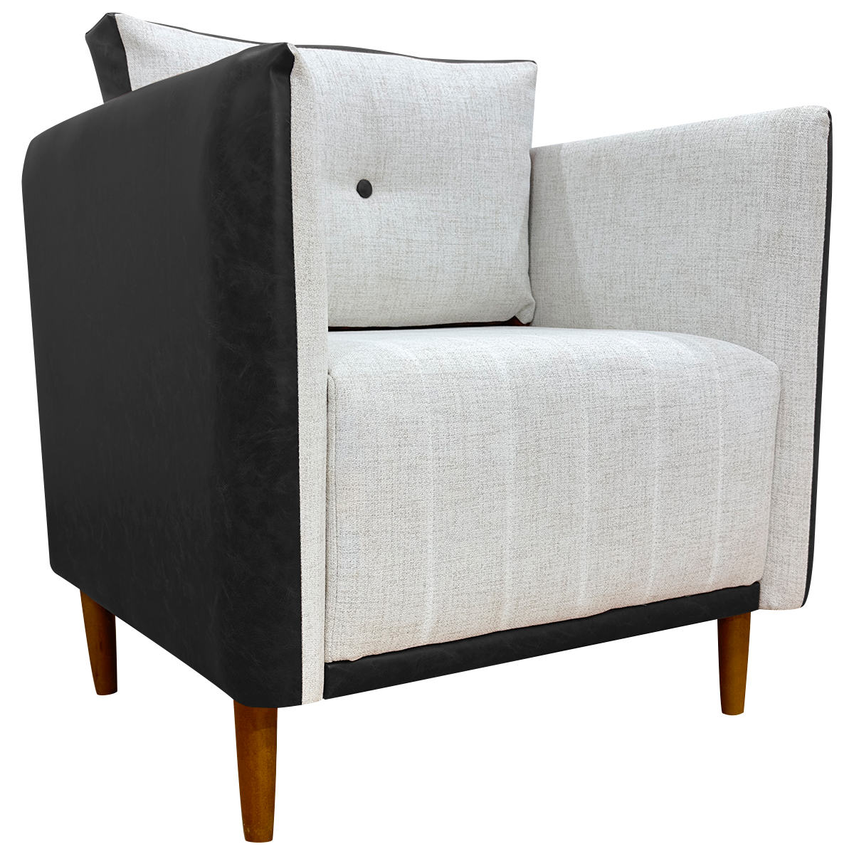 Poltrona Decorativa Para Sala Recepção Consultório Aviv Corino Preto e Linho Bege