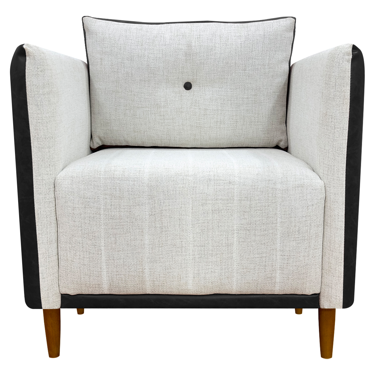 Poltrona Decorativa Para Sala Recepção Consultório Aviv Corino Preto e Linho Bege