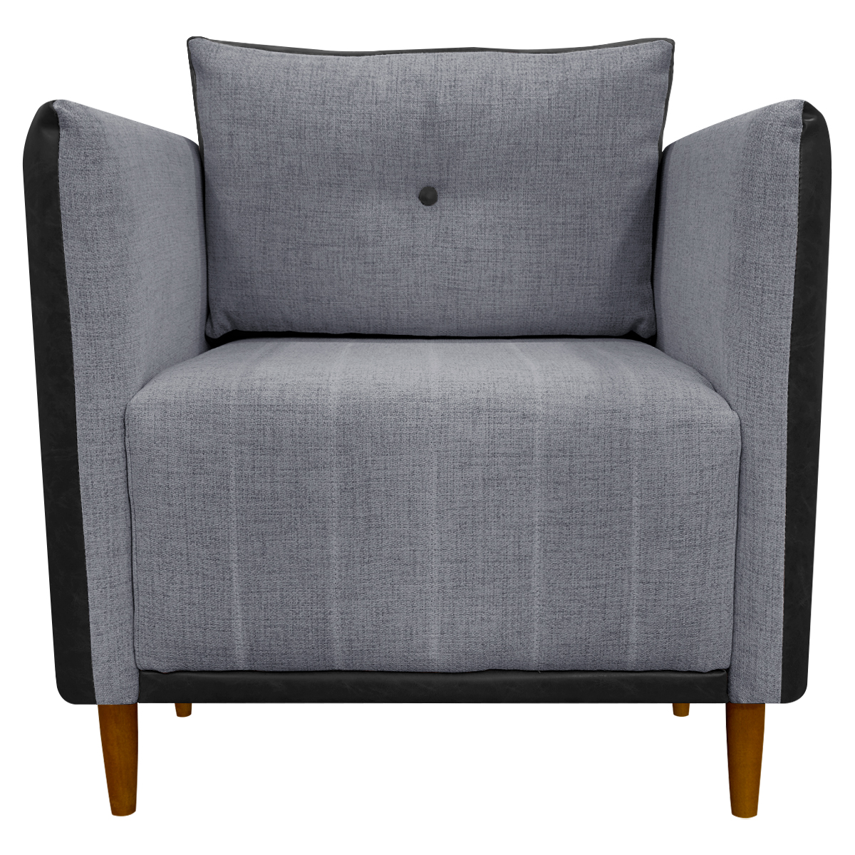 Poltrona Decorativa Para Sala Recepção Consultório Aviv Corino Preto e Linho Cinza