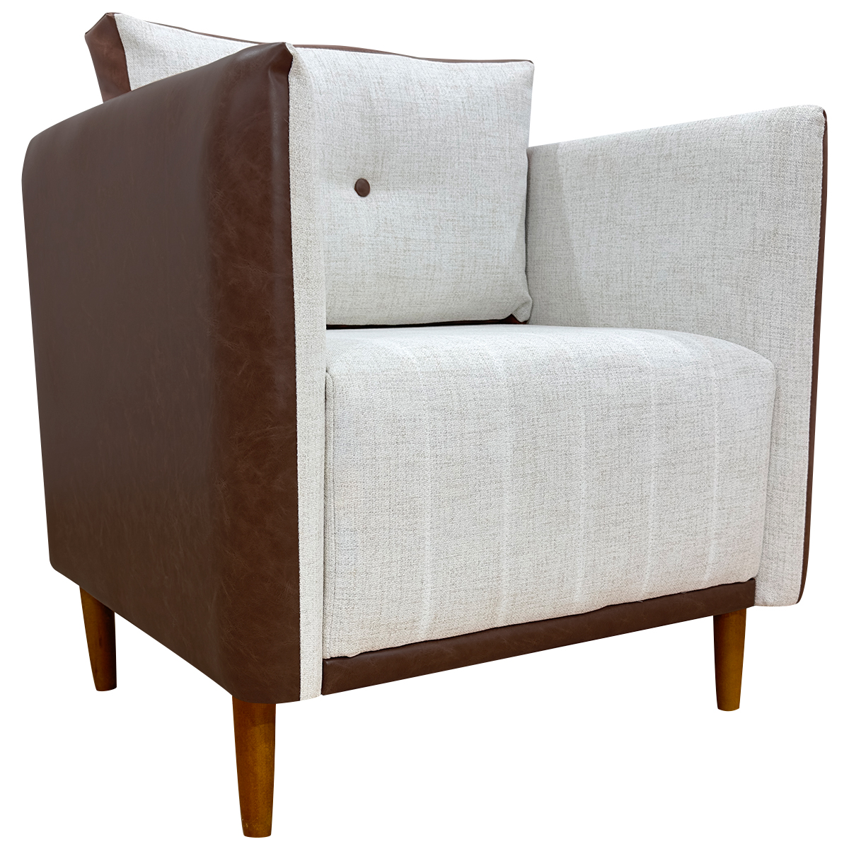 Poltrona Decorativa Para Sala Recepção Consultório Aviv Corino Terracota e Linho Bege