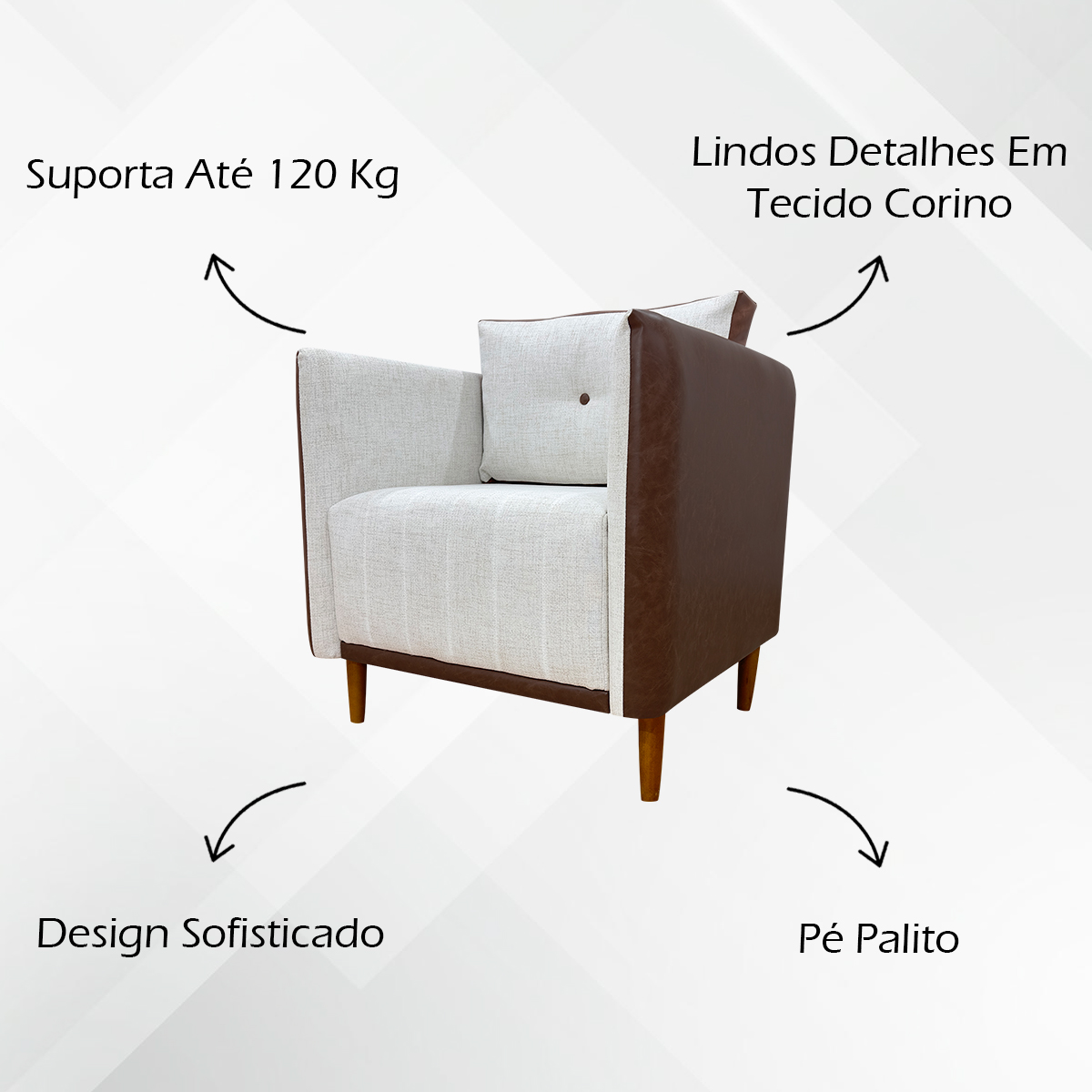 Poltrona Decorativa Para Sala Recepção Consultório Aviv Corino Terracota e Linho Bege