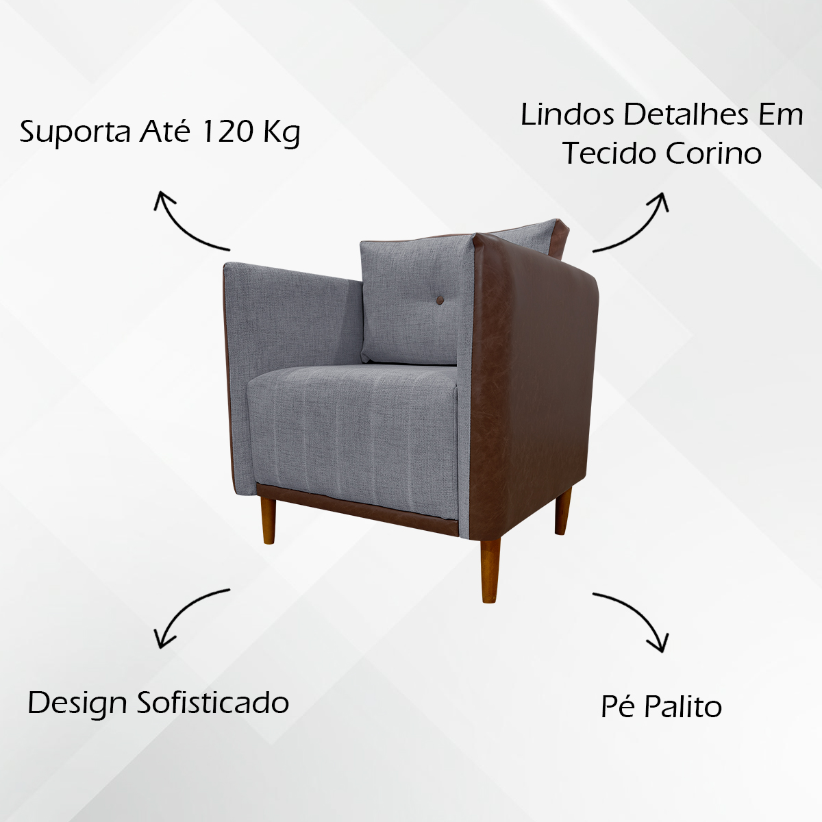 Poltrona Decorativa Para Sala Recepção Consultório Aviv Corino Terracota e Linho Cinza
