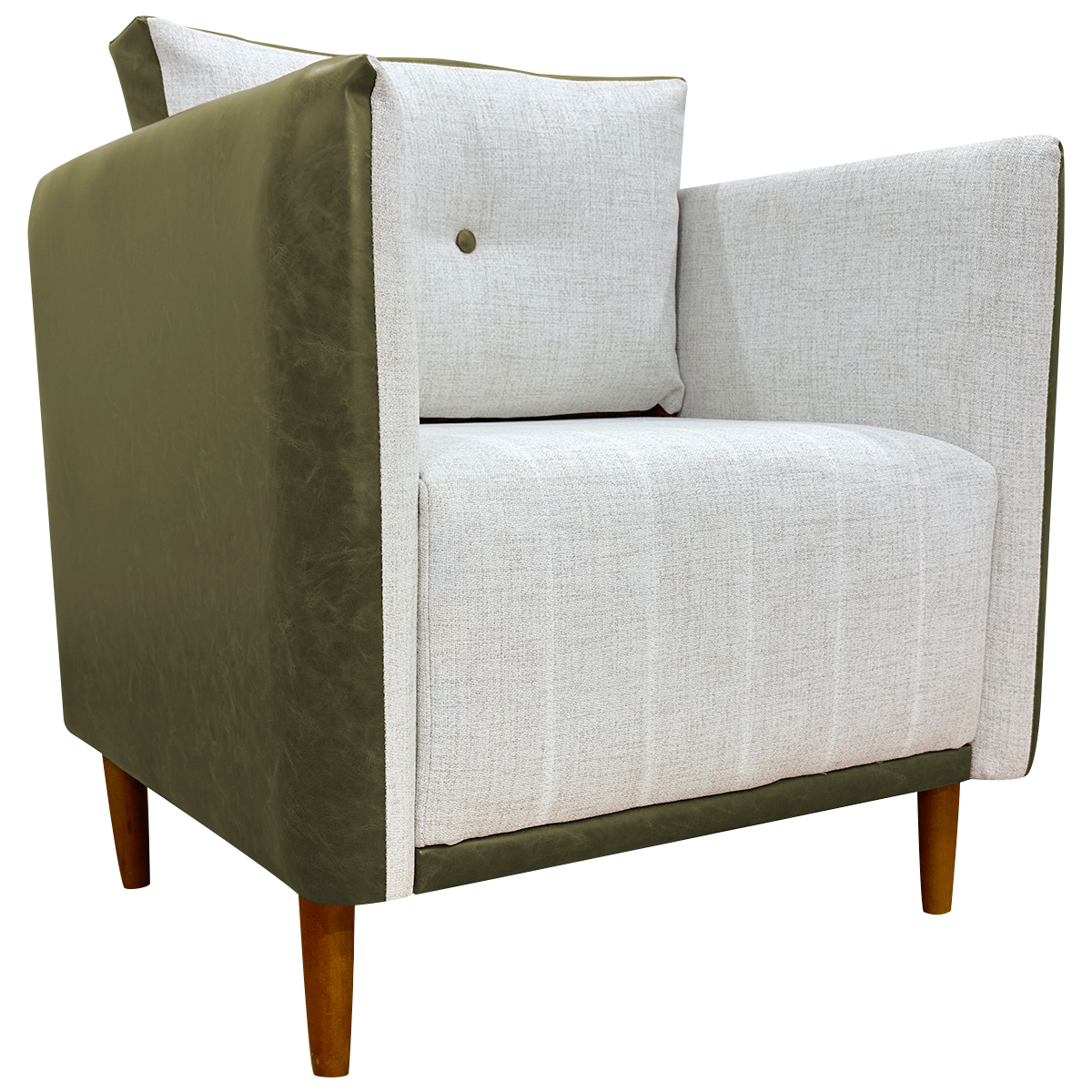Poltrona Decorativa Para Sala Recepção Consultório Aviv Corino Verde e Linho Bege