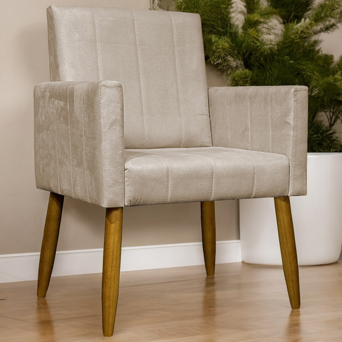Poltrona Decorativa Para Sala Recepção Consultório Escritório Mari Suede Bege