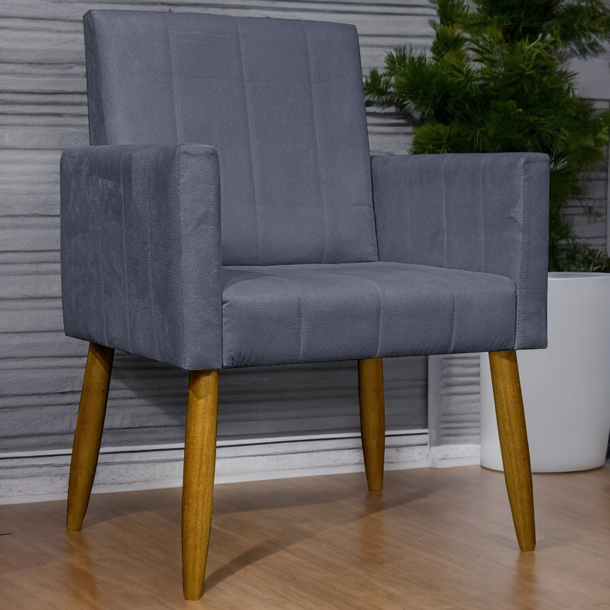 Poltrona Decorativa Para Sala Recepção Consultório Escritório Mari Suede Cinza