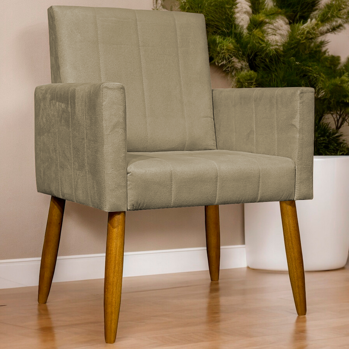 Poltrona Decorativa Para Sala Recepção Consultório Escritório Mari Suede Nude
