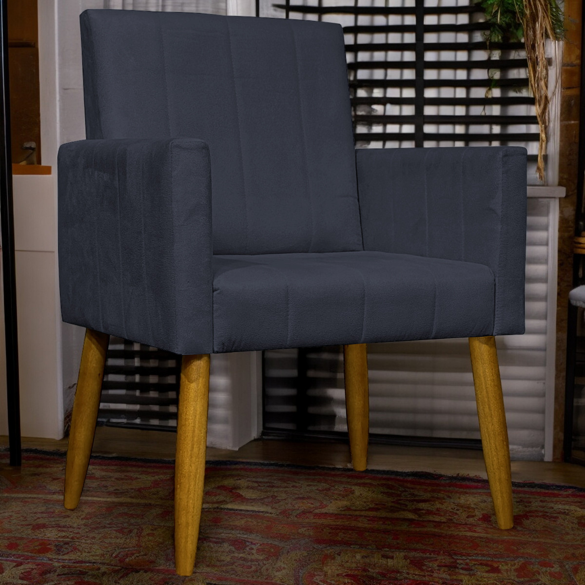 Poltrona Decorativa Para Sala Recepção Consultório Escritório Mari Suede Preto