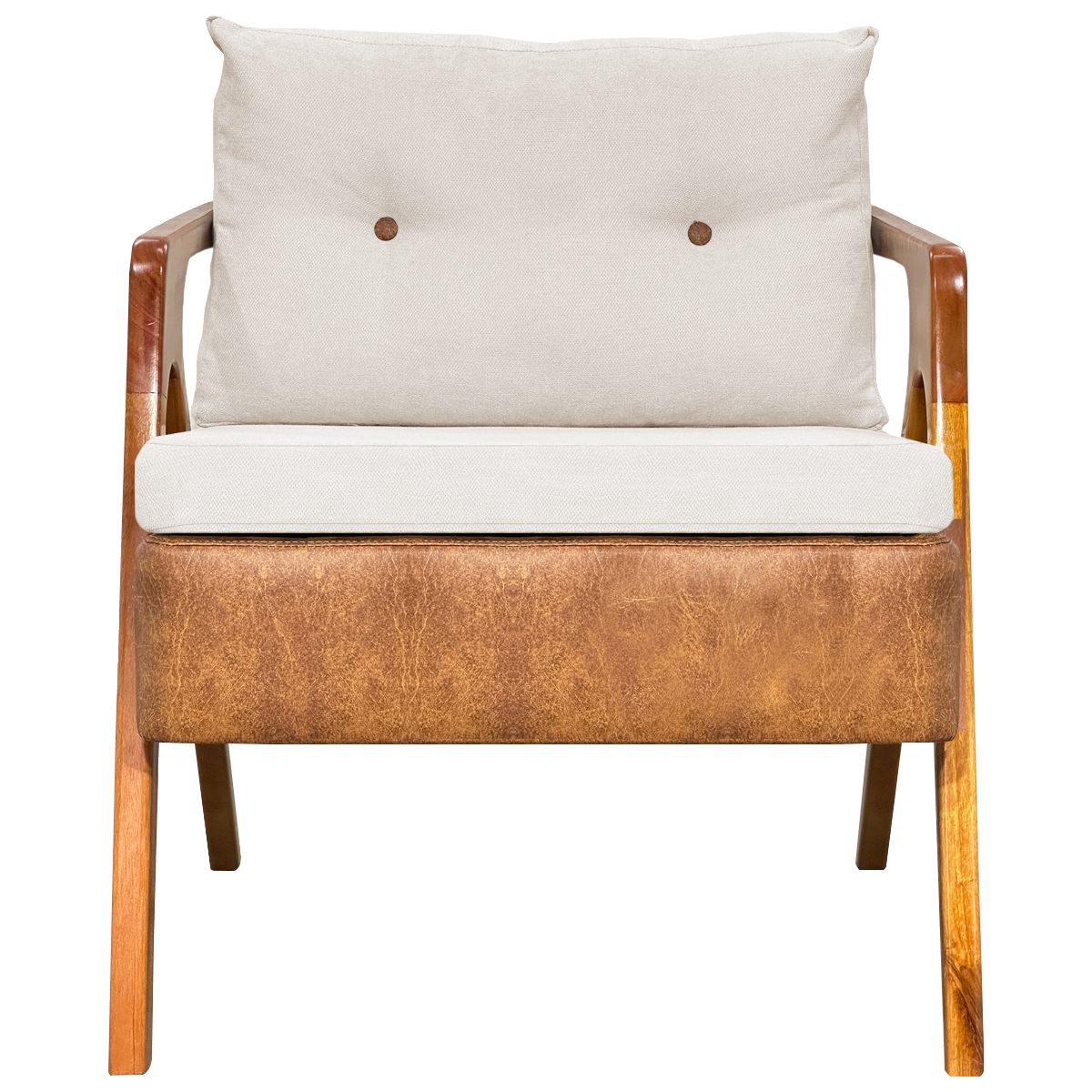 Poltrona Decorativa Para Sala Recepção Consultório Laura Corino Peroba e Linho Off White