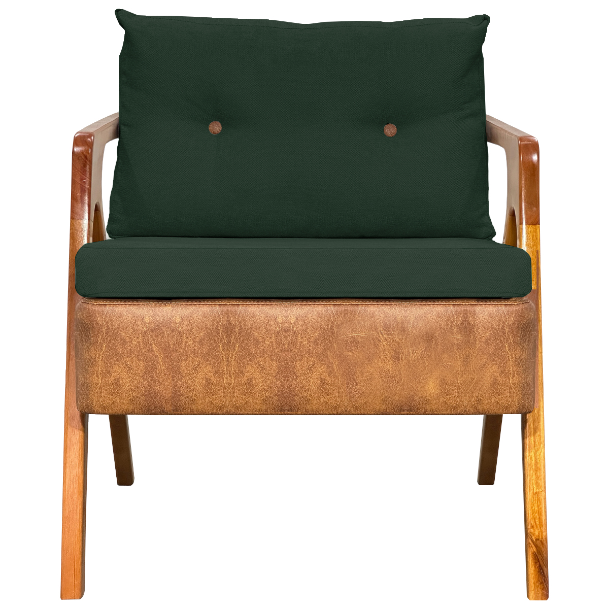 Poltrona Decorativa Para Sala Recepção Consultório Laura Corino Peroba e Linho Verde Pé Castanho