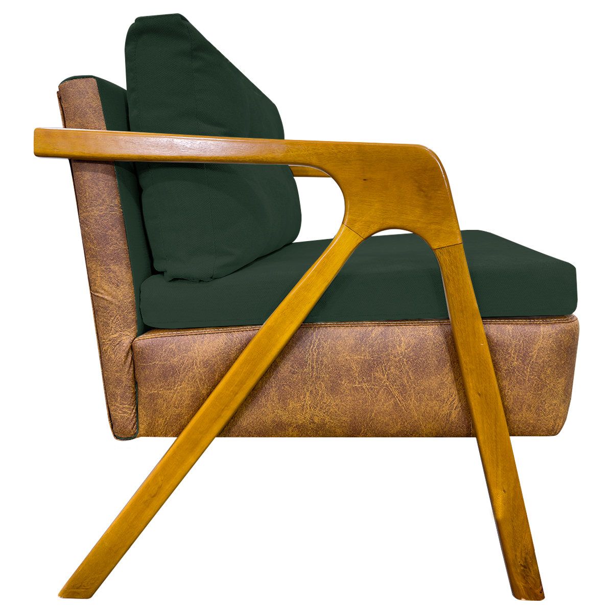 Poltrona Decorativa Para Sala Recepção Consultório Laura Corino Peroba e Linho Verde Pé Castanho