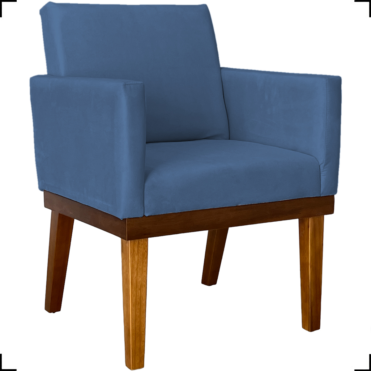 Poltrona Decorativa Para Sala Recepção Escritório Divine Base Reforçada De Madeira Suede Azul Marinho