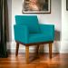 Poltrona Decorativa Para Sala Recepção Escritório Divine Base Reforçada De Madeira Suede Azul Turquesa