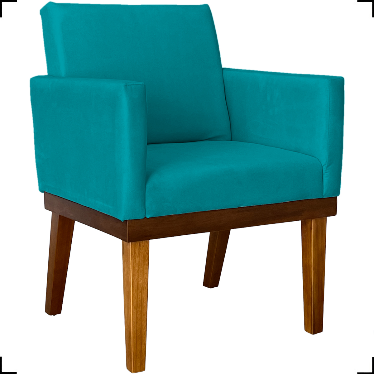 Poltrona Decorativa Para Sala Recepção Escritório Divine Base Reforçada De Madeira Suede Azul Turquesa