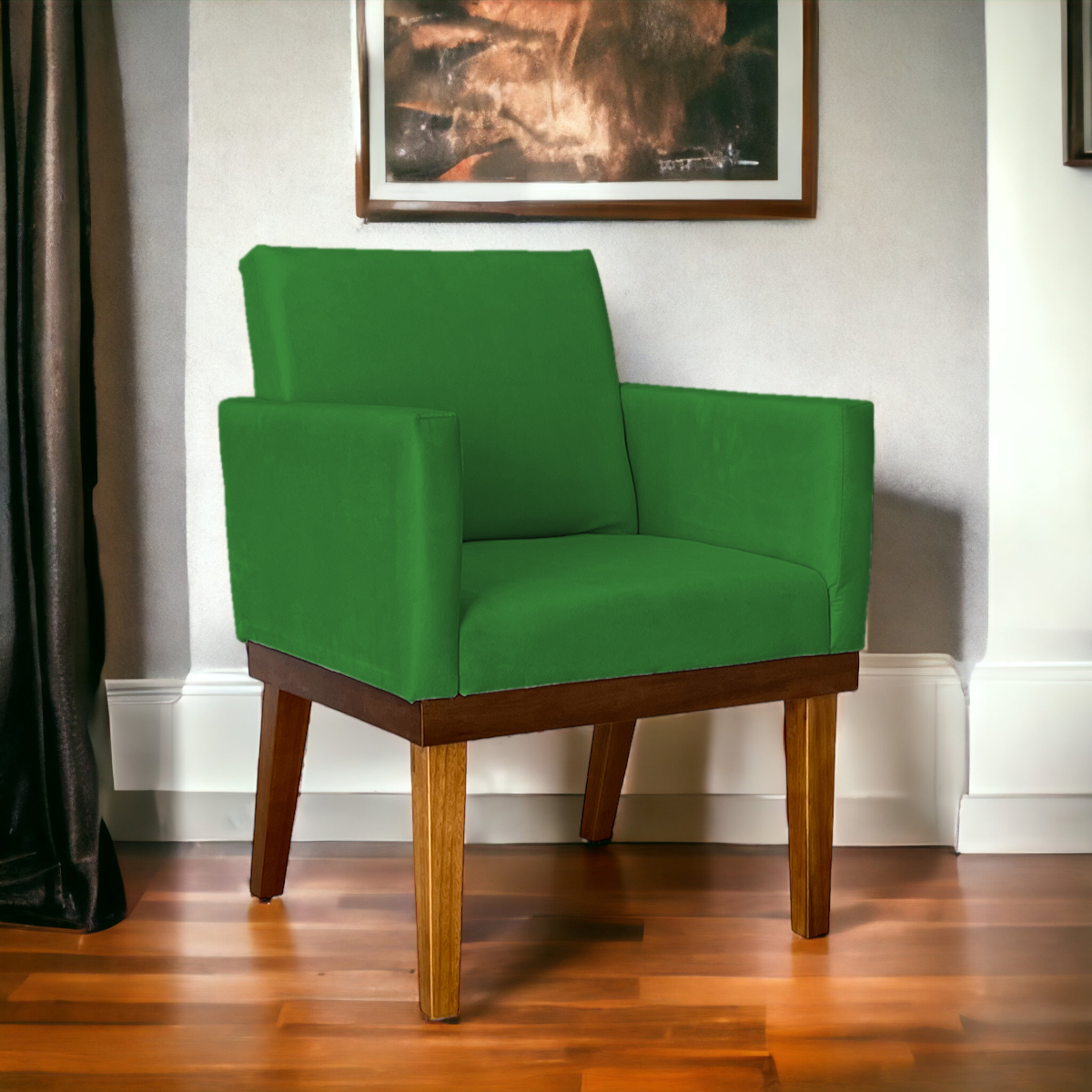 Poltrona Decorativa Para Sala Recepção Escritório Divine Base Reforçada De Madeira Suede Verde