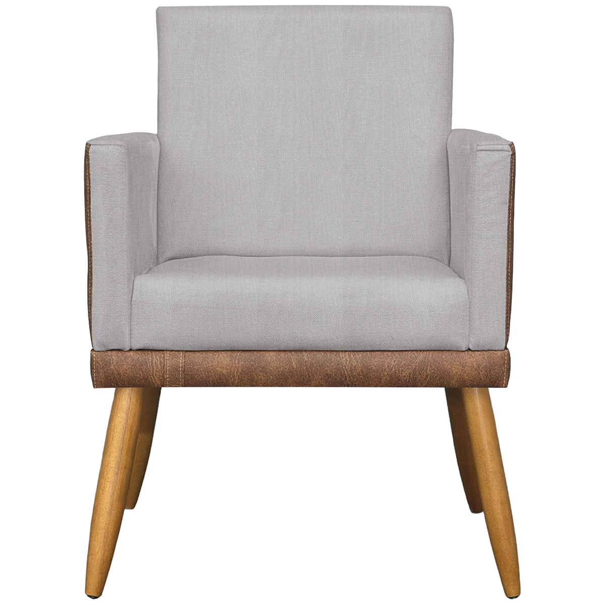 Poltrona Decorativa Para Sala Recepção Lis Corino Peroba e Linho Bege