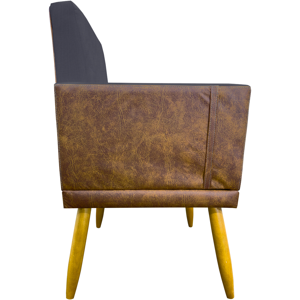 Poltrona Decorativa Para Sala Recepção Lis Corino Peroba e Linho Cinza