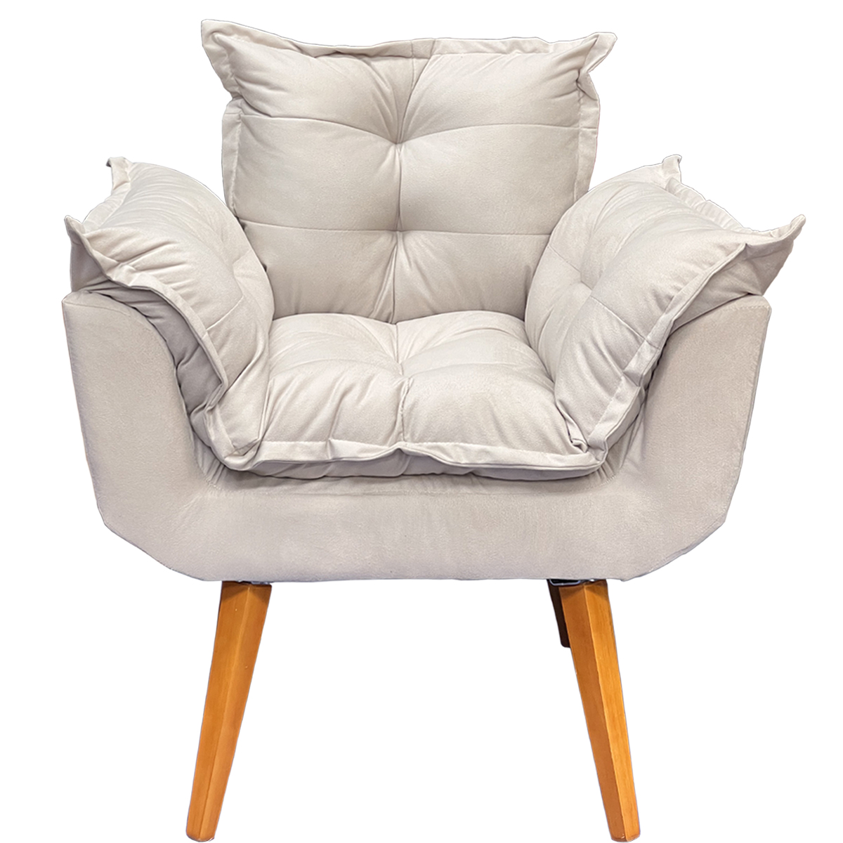Poltrona Decorativa Para Sala Recepção Manicure Confortável Alice Suede Bege Pés Trapézio