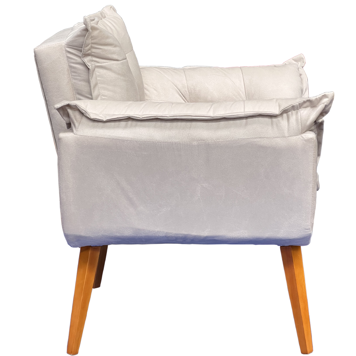 Poltrona Decorativa Para Sala Recepção Manicure Confortável Alice Suede Bege Pés Trapézio