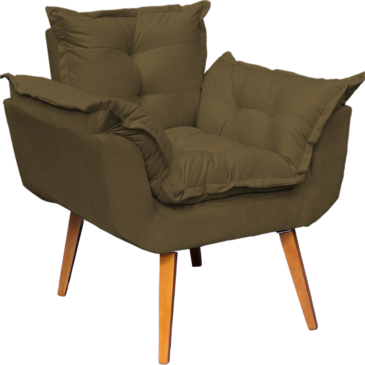 Poltrona Decorativa Para Sala Recepção Manicure Confortável Alice Suede Marrom Pés Trapézio