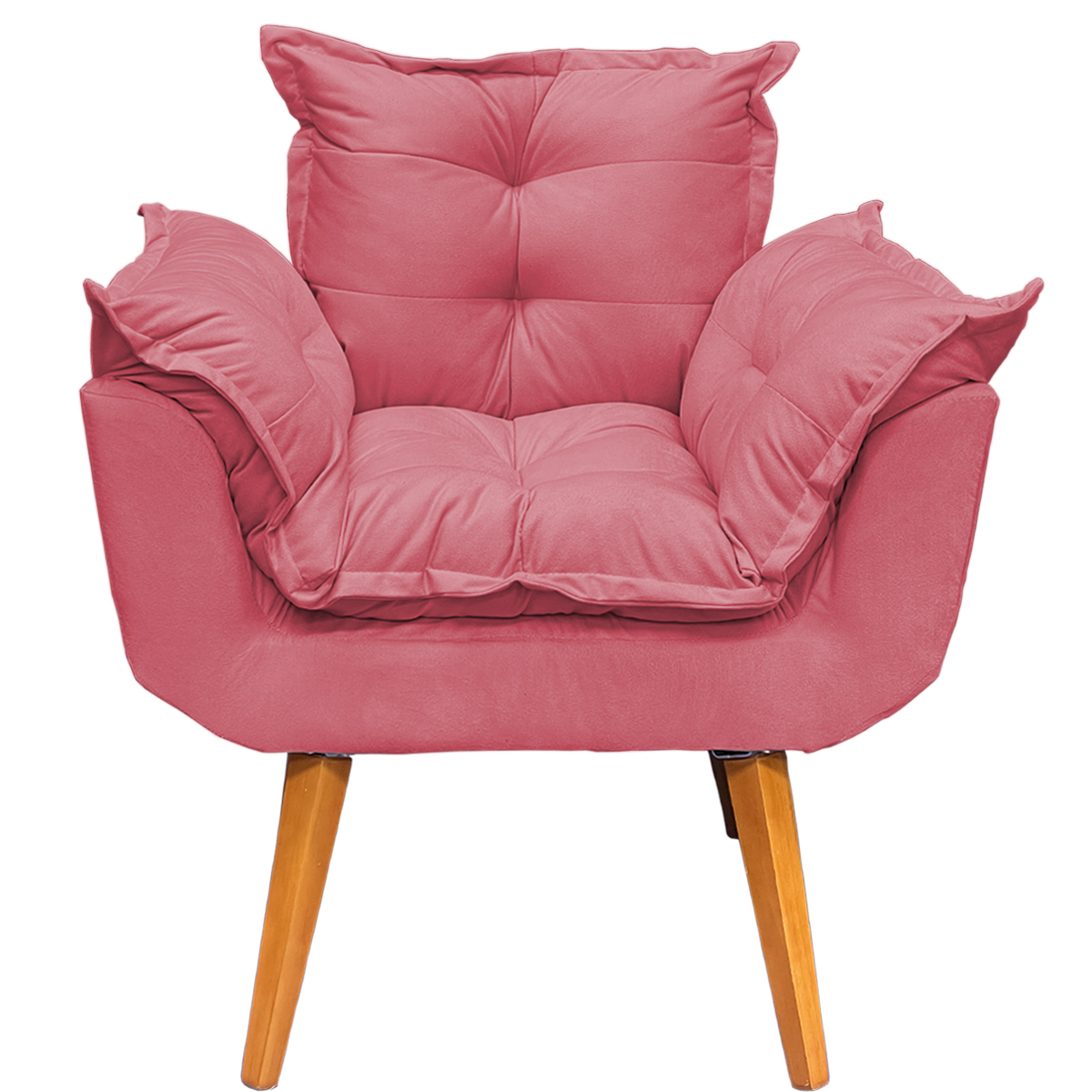 Poltrona Decorativa Para Sala Recepção Manicure Confortável Alice Suede Rosê Pés Trapézio