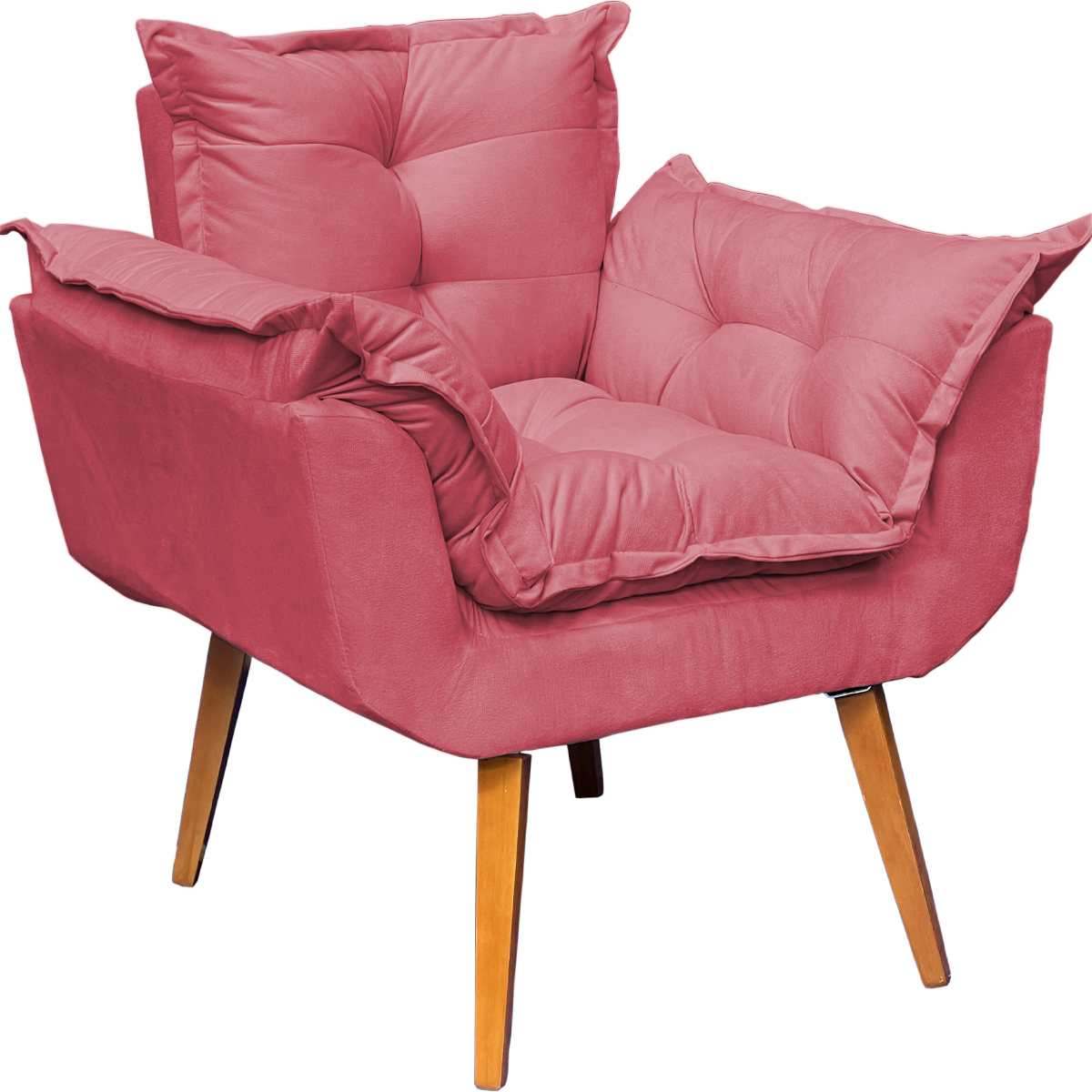 Poltrona Decorativa Para Sala Recepção Manicure Confortável Alice Suede Rosê Pés Trapézio