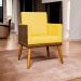 Poltrona Decorativa Para Sala Recepção Manicure Consultório Cadeira Lis Corino Peroba e Suede Amarelo