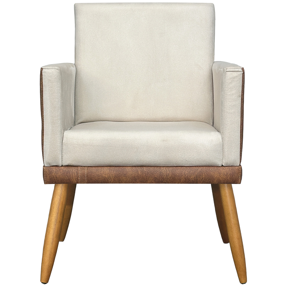Poltrona Decorativa Para Sala Recepção Manicure Consultório Cadeira Lis Corino Peroba e Suede Bege