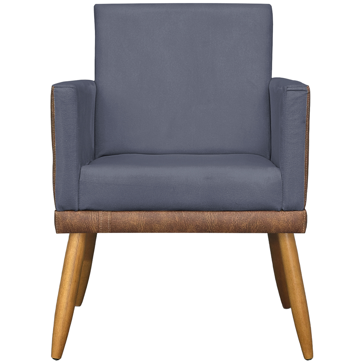 Poltrona Decorativa Para Sala Recepção Manicure Consultório Cadeira Lis Corino Peroba e Suede Cinza