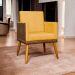 Poltrona Decorativa Para Sala Recepção Manicure Consultório Cadeira Lis Corino Peroba e Suede Mostarda