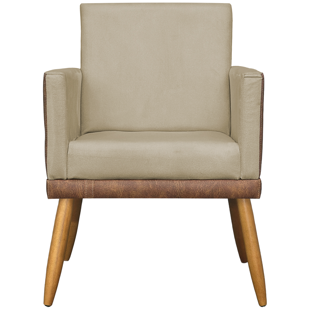 Poltrona Decorativa Para Sala Recepção Manicure Consultório Cadeira Lis Corino Peroba e Suede Nude
