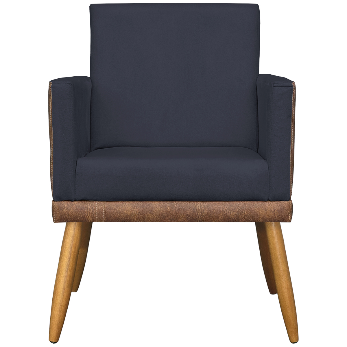 Poltrona Decorativa Para Sala Recepção Manicure Consultório Cadeira Lis Corino Peroba e Suede Preto