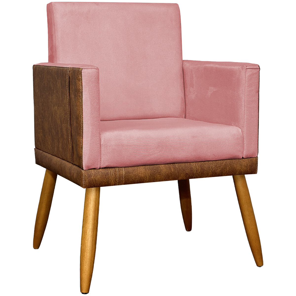 Poltrona Decorativa Para Sala Recepção Manicure Consultório Cadeira Lis Corino Peroba e Suede Rosê