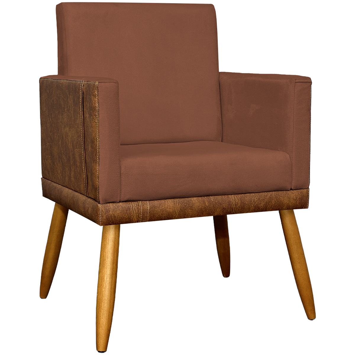 Poltrona Decorativa Para Sala Recepção Manicure Consultório Cadeira Lis Corino Peroba e Suede Terracota