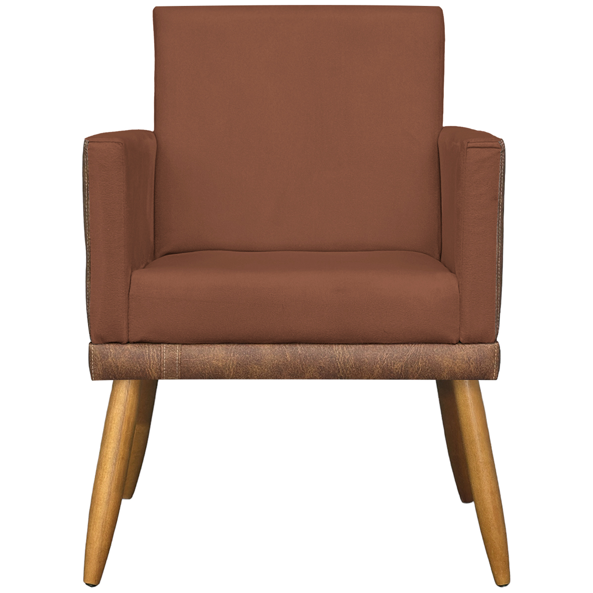 Poltrona Decorativa Para Sala Recepção Manicure Consultório Cadeira Lis Corino Peroba e Suede Terracota