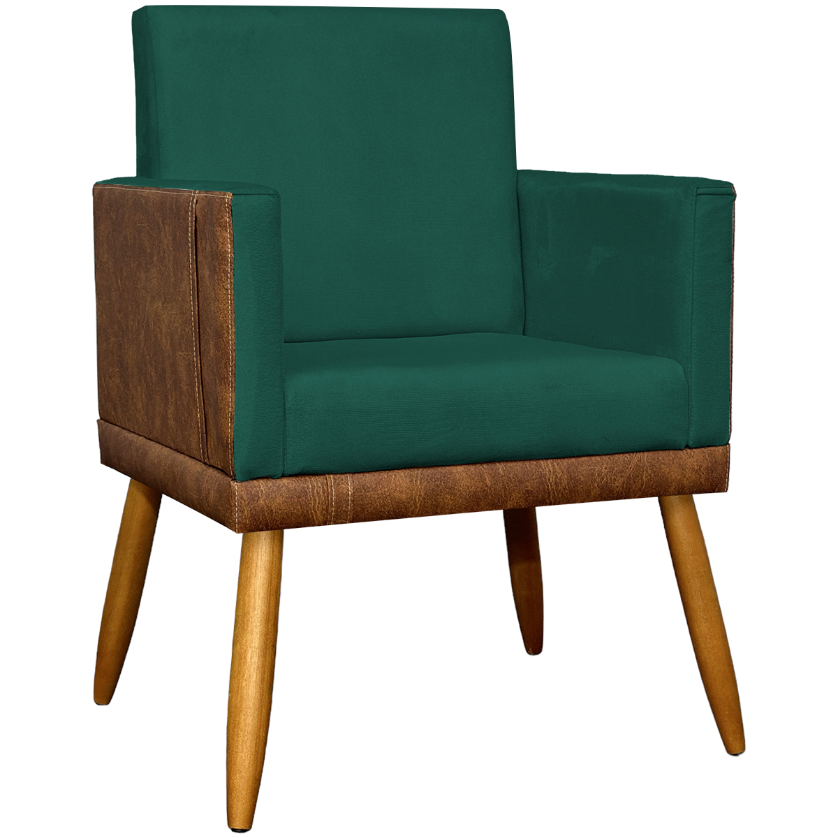 Poltrona Decorativa Para Sala Recepção Manicure Consultório Cadeira Lis Corino Peroba e Suede Verde