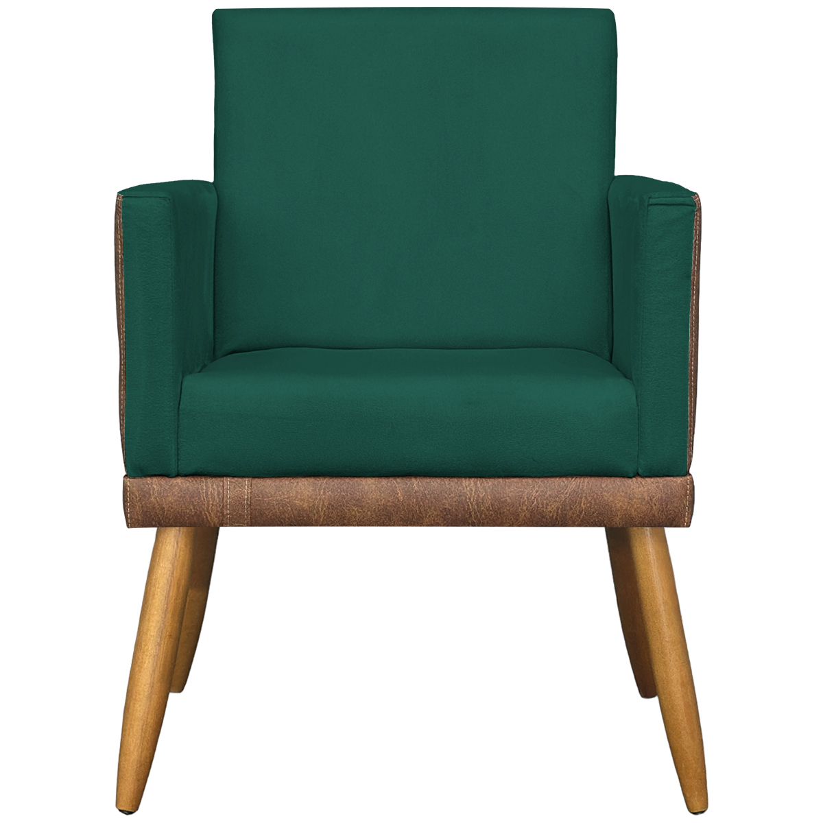 Poltrona Decorativa Para Sala Recepção Manicure Consultório Cadeira Lis Corino Peroba e Suede Verde