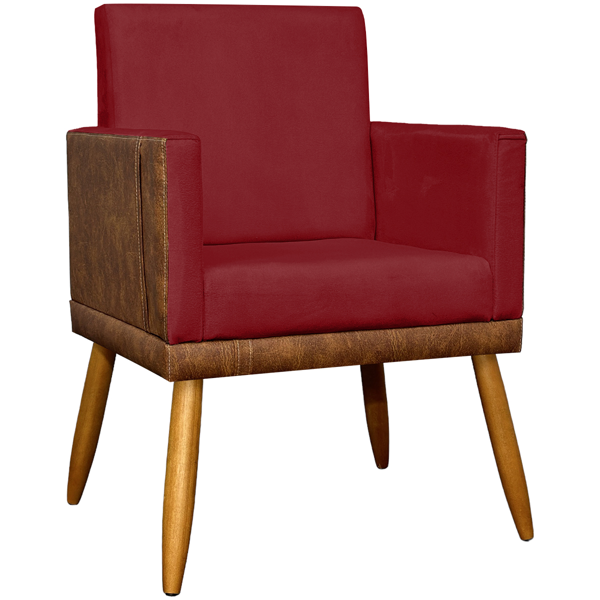 Poltrona Decorativa Para Sala Recepção Manicure Consultório Cadeira Lis Corino Peroba e Suede Vermelho