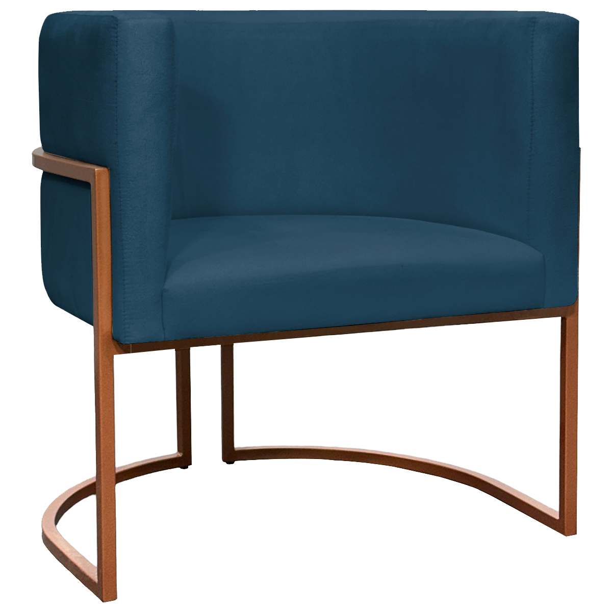 Poltrona Decorativa Para Sala Recepção Manicure Escritório Luna Suede Azul Marinho Base de Ferro Bronze