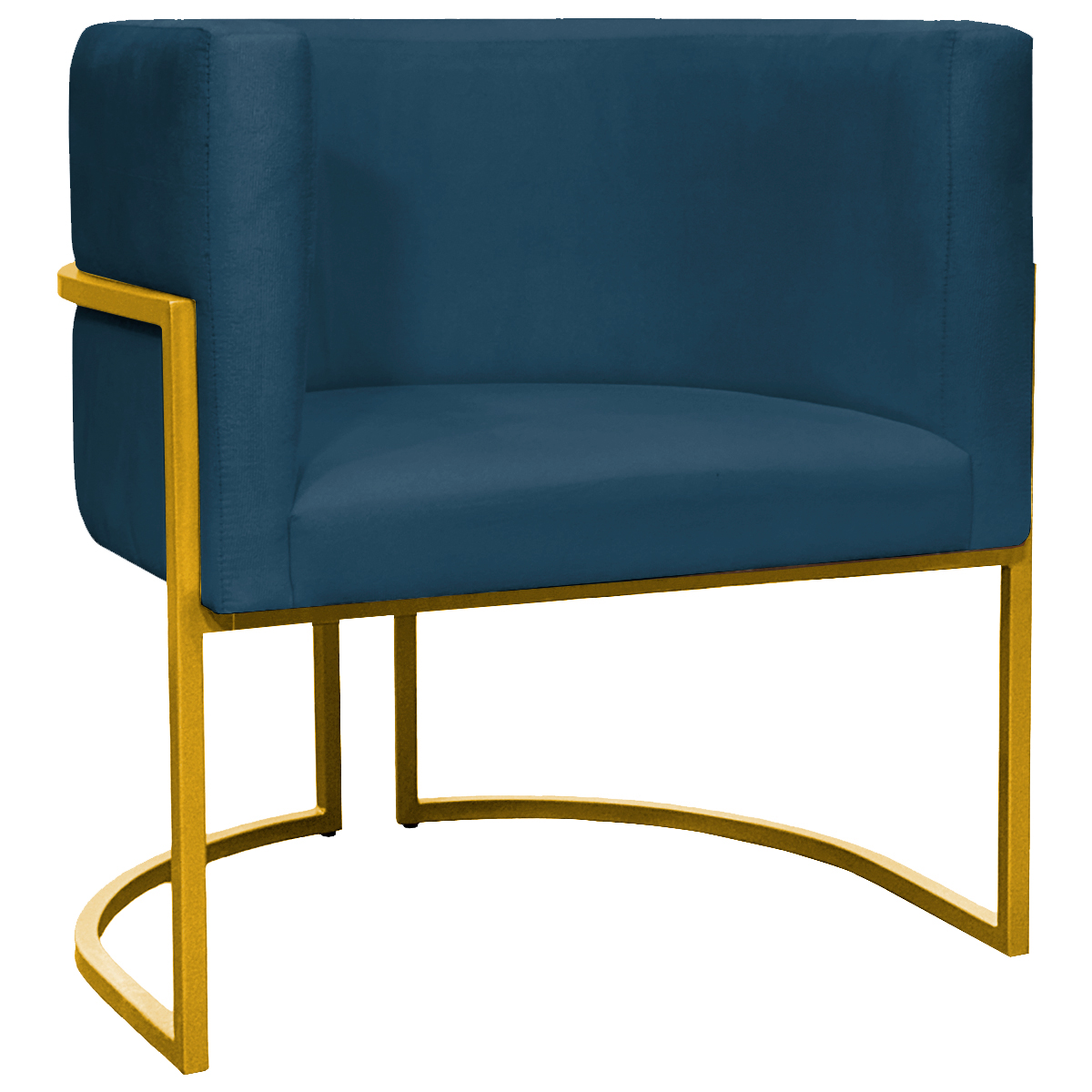Poltrona Decorativa Para Sala Recepção Manicure Escritório Luna Suede Azul Marinho Base de Ferro Dourado