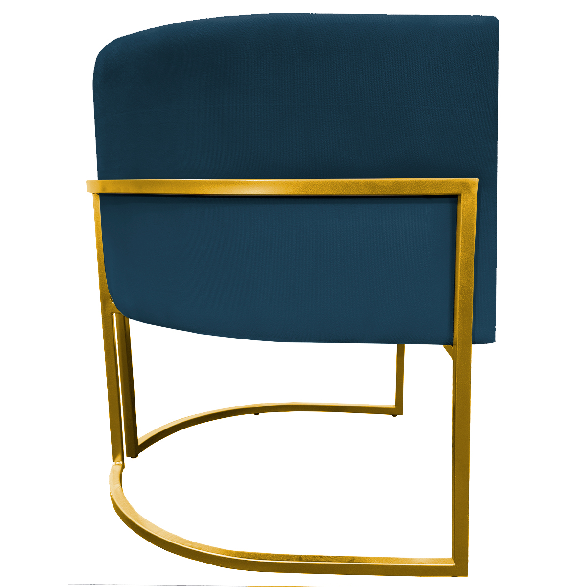 Poltrona Decorativa Para Sala Recepção Manicure Escritório Luna Suede Azul Marinho Base de Ferro Dourado