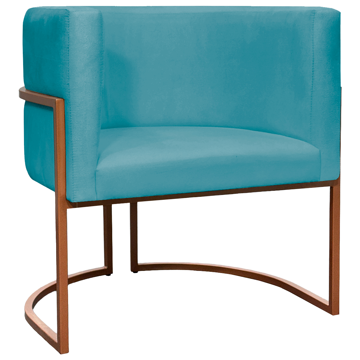 Poltrona Decorativa Para Sala Recepção Manicure Escritório Luna Suede Azul Turquesa Base de Ferro Bronze