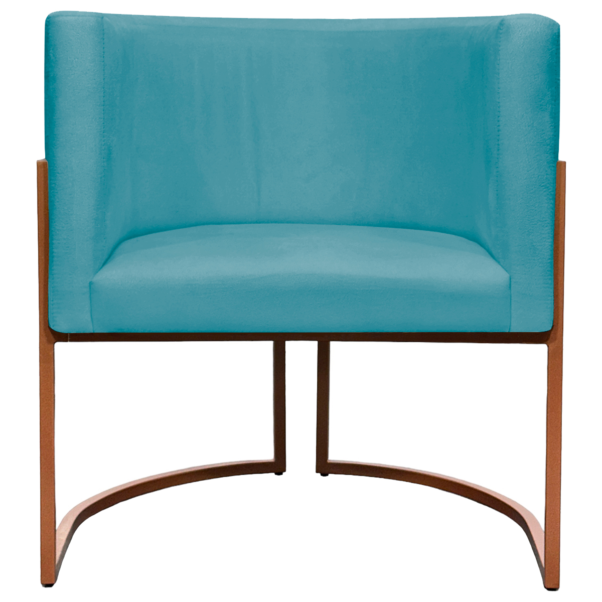 Poltrona Decorativa Para Sala Recepção Manicure Escritório Luna Suede Azul Turquesa Base de Ferro Bronze