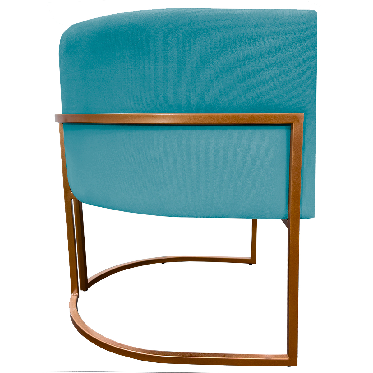 Poltrona Decorativa Para Sala Recepção Manicure Escritório Luna Suede Azul Turquesa Base de Ferro Bronze