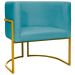 Poltrona Decorativa Para Sala Recepção Manicure Escritório Luna Suede Azul Turquesa Base de Ferro Dourado