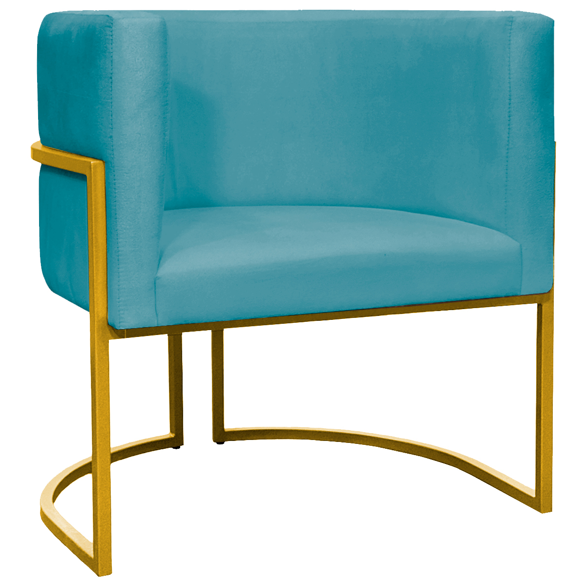 Poltrona Decorativa Para Sala Recepção Manicure Escritório Luna Suede Azul Turquesa Base de Ferro Dourado
