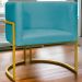Poltrona Decorativa Para Sala Recepção Manicure Escritório Luna Suede Azul Turquesa Base de Ferro Dourado