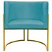 Poltrona Decorativa Para Sala Recepção Manicure Escritório Luna Suede Azul Turquesa Base de Ferro Dourado