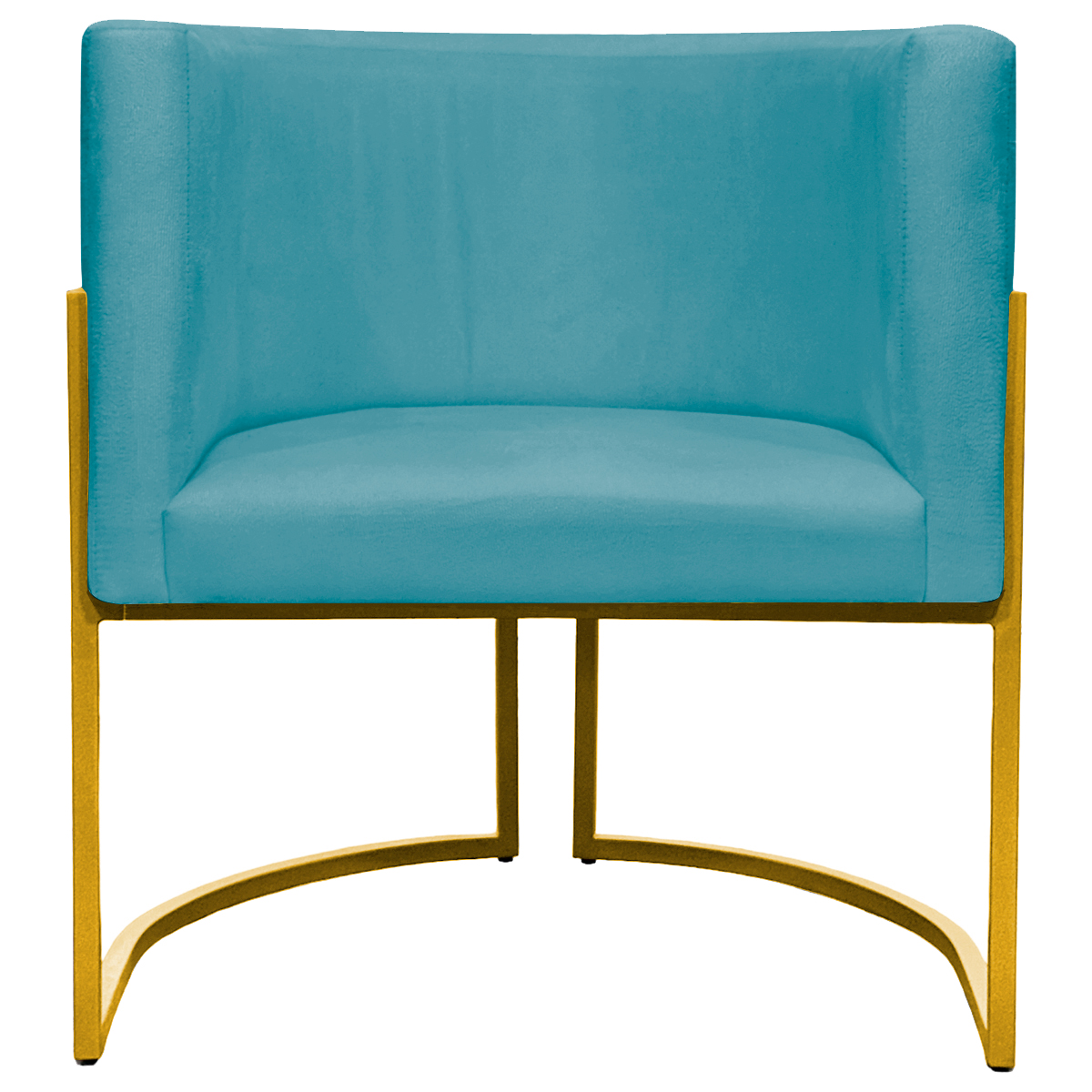 Poltrona Decorativa Para Sala Recepção Manicure Escritório Luna Suede Azul Turquesa Base de Ferro Dourado