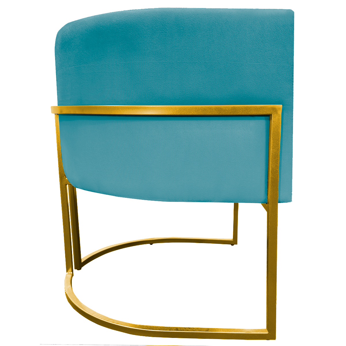 Poltrona Decorativa Para Sala Recepção Manicure Escritório Luna Suede Azul Turquesa Base de Ferro Dourado