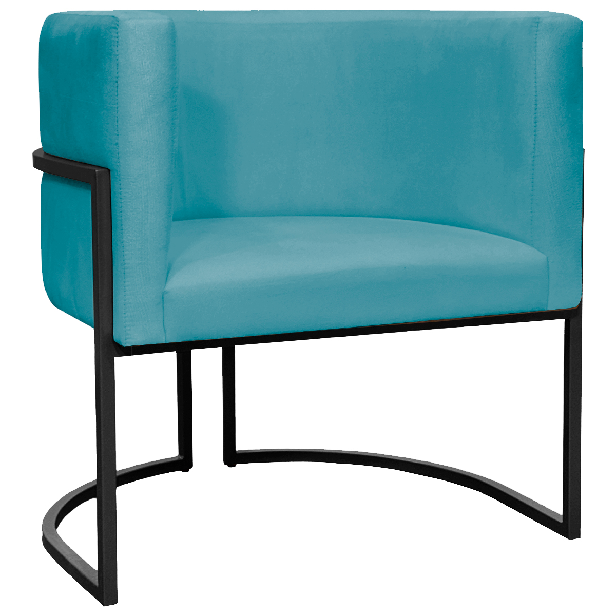 Poltrona Decorativa Para Sala Recepção Manicure Escritório Luna Suede Azul Turquesa Base de Ferro Preto